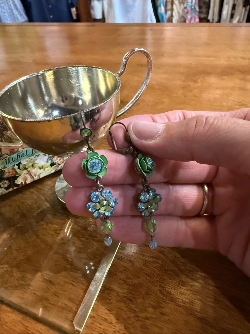 Michal Negrin Green Floral Drop Earrings - Women Jewelry - Picture 2 of 3